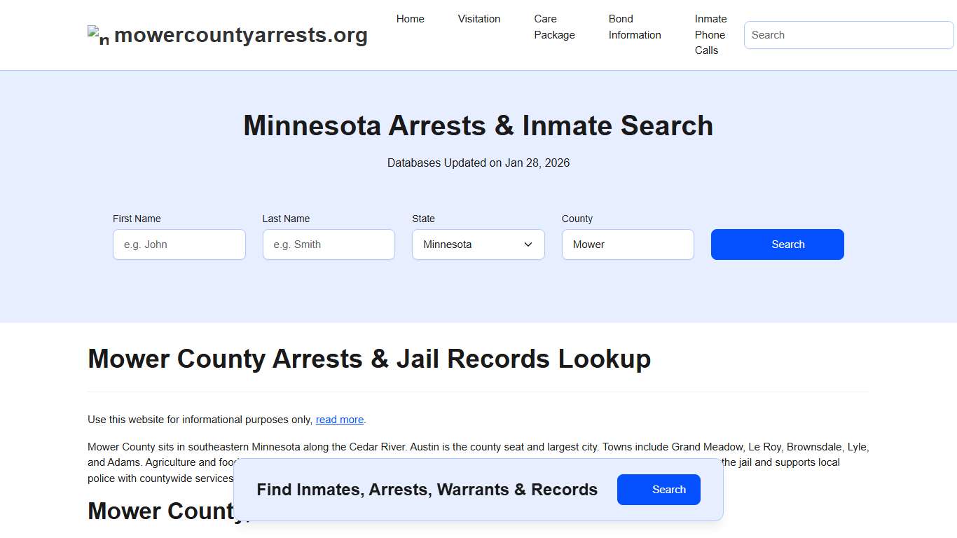 Mower County, MN Arrests, Warrants, Police Records Search